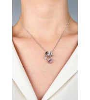 Pembe Kalp Uçlu Charm Çelik Kolye - Gümüş
