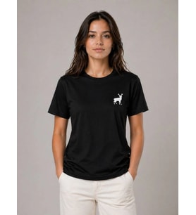 Kadın Minimal Geyik Logolu Tişört Bisiklet Yaka Kısa kol Yazlık T-Shirt - Siyah