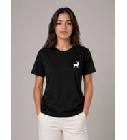 Kadın Minimal Geyik Logolu Tişört Bisiklet Yaka Kısa kol Yazlık T-Shirt - Siyah