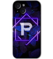 İphone 15 Plus Kılıf HD Desen Baskılı Kılıf - Dark Neon Yaprak P Harfi