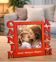 Annelere Özel Canım Annem Tasarımlı Kırmızı Masaüstü Ahşap Mdf Fotoğraflı Çerçeve