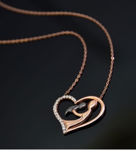 Papatya Silver 925 Ayar Gümüş Rose Kaplama Kalpli Anne Çocuk Kadın Kolye