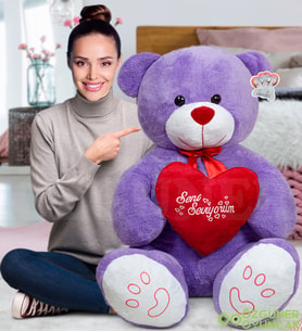 Pandamke 140 cm Dev Bobo Seni Seviyorum Kalpli SEVGİLİYE ÖZEL (Lila)