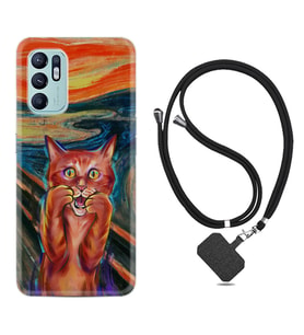 Oppo Reno 6 Kılıf Silikon Boyun Askılı İpli Desenli Silikon Tablo Cat 1788