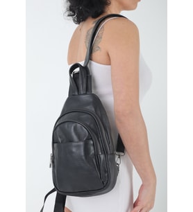 Kadın Küçük Backpack Modeli Siyah Hakiki Deri Çapraz ve Sırt Çantası