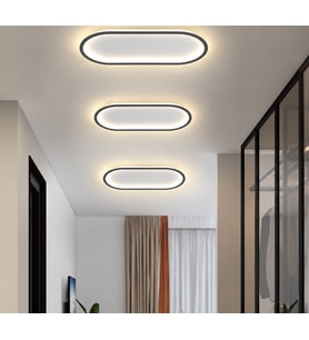 Antrasit 40x16cm Oval Avize 3000K Sarı Işık Led Tavan Lambası