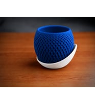 3D Baskı Küre Saksı - Kafes Dokulu İki Parçalı Dekoratif Saksı - Mavi-Beyaz