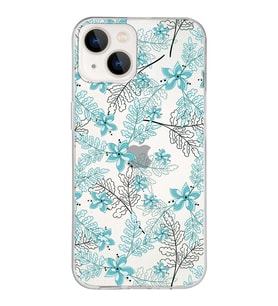 Apple iPhone 13 Uyumlu Kapak Floral Su Yeşili Tasarımlı Şeffaf  Kılıf
