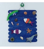 Woodensea Balık Deniz Konulu Dekoratif Duvar Süsü  Cam Nazar Boncuklu El Yapımı (Çok Renkli)