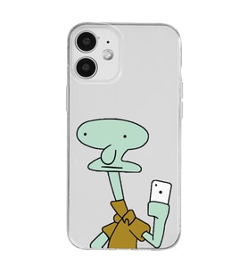 Iphone 12 Uyumlu Squidward Selfie Tasarımlı Şeffaf Telefon Kılıfı