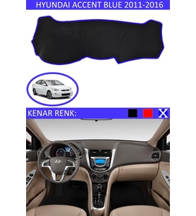 Hyundai Accent Blue 2011-2016 Için Uygun Torpido Koruma Halısı Siyah Kenar Renk Mavi