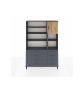 Arges Dolap 8 Raflı 8 Çekmeceli Tek Kapaklı  132x30x195 Antrasit-Çam/Antrasit