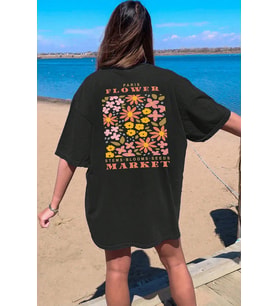 Paris Flower Baskılı Unisex Oversize Tshirt (Siyah)