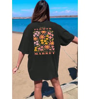 Paris Flower Baskılı Unisex Oversize Tshirt (Siyah)