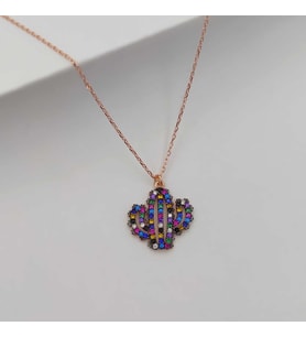 Gümüş Mix Taşlı Kaktüs Model Kolye 925 Ayar (Karışık)