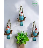 Goboticaret 3 Adet Dekoratif Sallanan Duvar ve Bahçe Süsü Kuş Biblo Farklı Renk Seçenekleri 13*9 cm (Mavi)
