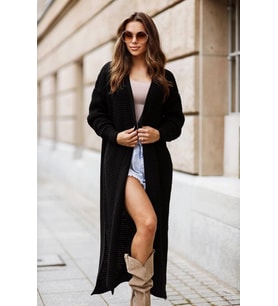 BADU KADIN GİYİM HIRKA LONG CARDİGAN (Siyah)