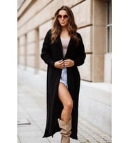 BADU KADIN GİYİM HIRKA LONG CARDİGAN (Siyah)