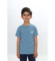 Toontoy Erkek Çocuk Yıkamalı Göğsü Baskılı Tişört (Mavi)