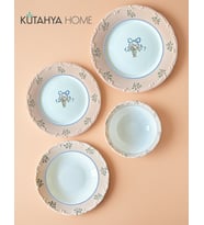 Liora 24 Parça Yemek Seti – Rustik Çiçek Desen, 6 Kişilik Sofra Takımı Soft (Krem)