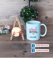 Fransızca Öğretmeni Kupa Bardak Beyaz ve Fotoğraflı Ahşap Anahtarlık Hediye (Model 1)