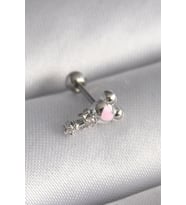 316L Çelik Gümüş Renk Zirkon Taş Detay Pembe Kalp İşleme Tragus Piercing - TJ-PR1281