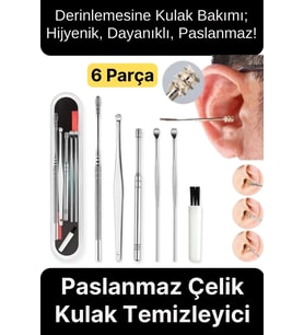 Özel Üretim Paslanmaz Çelik Kulak Balmumu Toplayıcı Çıkarıcı Temizleyici Bakımı Çubuk Seti 6 Parça