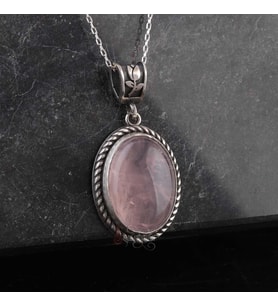 Pembe Kuvars Doğal Taşlı 925 Ayar Gümüş Minimal Kolye