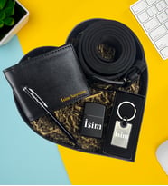 Kişiye Özel Premium Kalp Kutu Aksesuar Cüzdan Kemer Metal Lüx Anahtarlık Metal Çakmak Touch Pen Metal Kalem Set