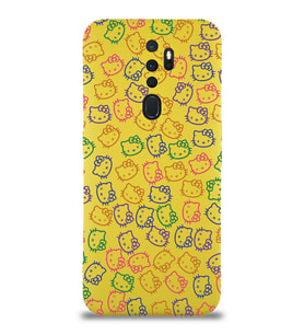 Oppo A5 2020 Uyumlu Lansman Kılıf Hello Kitty Tasarımlı İçi Kadife Kapak-Sarı (Şeffaf)