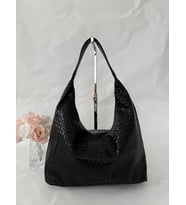 Örgü Deri Omuz Çantası Hobo Çanta – Omuz Askılı, Yumuşak Deri, Günlük & Şık Spacious Shoulder Bag (Siyah)