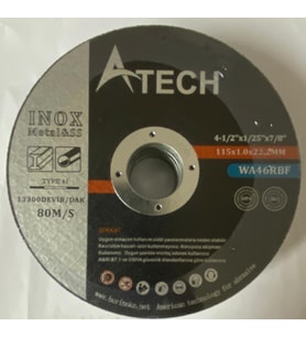 A TECH İNOX KESİCİ DİSK TAŞ 115X1.0X22.2mm 25 ADET