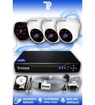 PICAM 4 Kameralı Uzay 3 İç Kamera Set 2 TB HDD Full HD Gece Görüşlü Güvenlik Kamerası Sistemi
