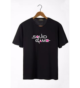 Erkek Siyah Önü Squid Game Baskılı Bisiklet Yaka Oversize T-Shirt 22Y-3400762-59