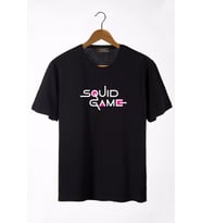 Erkek Siyah Önü Squid Game Baskılı Bisiklet Yaka Oversize T-Shirt 22Y-3400762-59