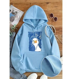 Meraklı Ördek Baskılı Oversize Sweatshirt (Bebe Mavi)