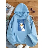 Meraklı Ördek Baskılı Oversize Sweatshirt (Bebe Mavi)