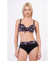 Endeep Kadın Büyük Beden Balenli Destekli Siyah Desenli Bikini Takımı
