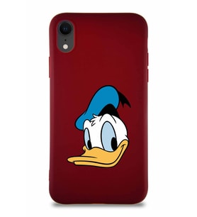 Apple iPhone XR Soft Premier Kapak Donald Duck-B Tasarımlı Silikon Kılıf - Mürdüm (Şeffaf)