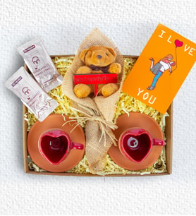 Sevgililer Gününe Özel Hediye Seti- Kalp Fincan- Peluş Buket-Mehmet Efendi Türk Kahvesi- Love Tasarım Kart