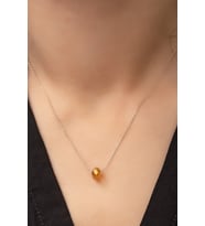 Papatya Silver 925 Ayar Gümüş Rose Kaplama Doğal Taş Fasetli Yüzey Yuvarlak Bal Rengi Kolye Zincir