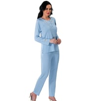 KOZALÜKS KADIN DANTEL DETAY MAVİ PİJAMA TAKIM