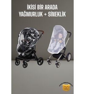 Tois Baby 2 si bir arada Fermuarlı Fitalatsız Bebek Arabası Yağmurluğu + Bebek Arabası Sinekliği (Beyaz)