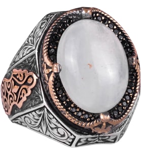 El yapımı Cabochon Ay Taşı Yüzük - Sakin 925K Katı Gümüş Erkek Yüzüğü, Şeffaflık ve Sakin Tasarım
