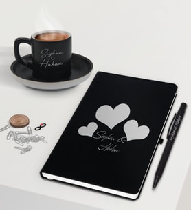 BK Gift Sevgililere Özel İsimli Siyah Defter Kalem ve Türk Kahvesi Fincanı Hediye Seti-1,  Sevgiliye Hediye, Sevgililer Günü, Yeni İş Hediyesi