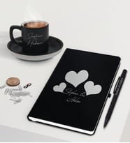 BK Gift Sevgililere Özel İsimli Siyah Defter Kalem ve Türk Kahvesi Fincanı Hediye Seti-1,  Sevgiliye Hediye, Sevgililer Günü, Yeni İş Hediyesi