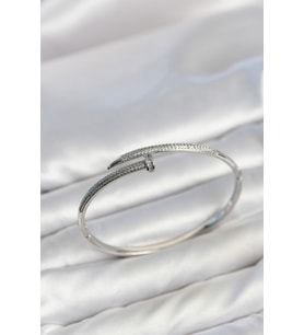 Gümüş Renk Çivi Model Zirkon Taşlı Kadın Kelepçe Bileklik