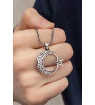 Ayyıldızlı Tilki Kuyruğu Zincirli Gümüş Erkek Kolye