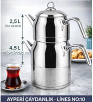 Lines Ayperi L-3040 MEGA BOY Çaydanlık No:10 Paslanmaz Çelik Büyük Boy Çaydanlık Takımı 2.5 L + 4.5 L