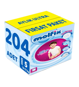 Molfix Külot Bebek Bezi Beden:5 (12-17KG) Junior 204 Adet Aylık Ultra Fırsat Pk
